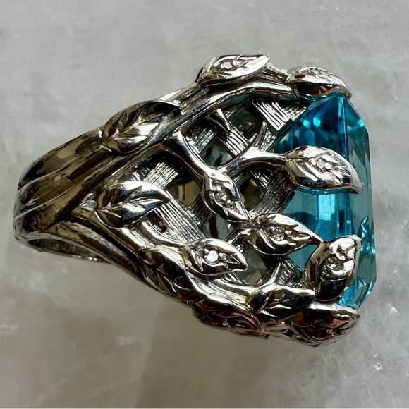 Rare Vintage Glam Jennifer Cary 925 Silver Blue Topaz w/small Diamonds Ring - Picture 13 of 15